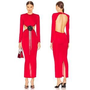 The New Arrivals by Ilkyaz Ozel Thea Dress Embellished Crystal Fringe Rouge Sz S